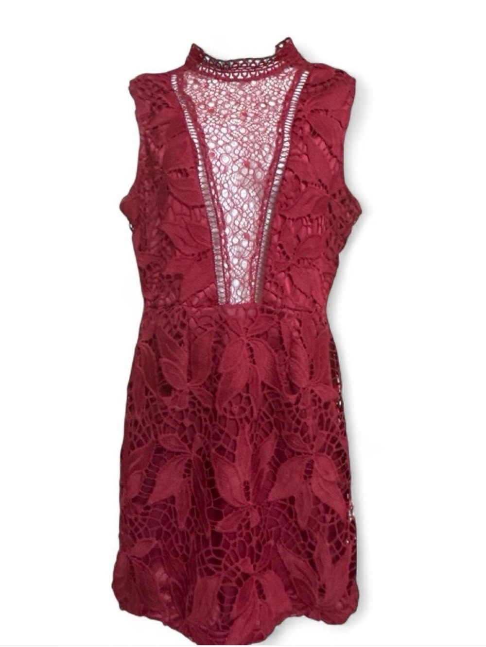 Blashe High-Neck Burgundy Lace Midi Dress NWT deadstock